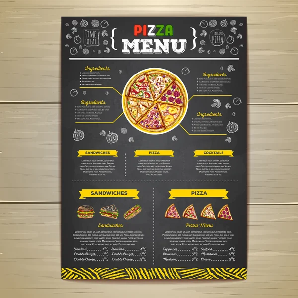 Vintage chalk drawing fast food menu design. Pizza sketch — Stock Vector