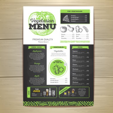 Vintage vejetaryen yemek menü tasarımı. 