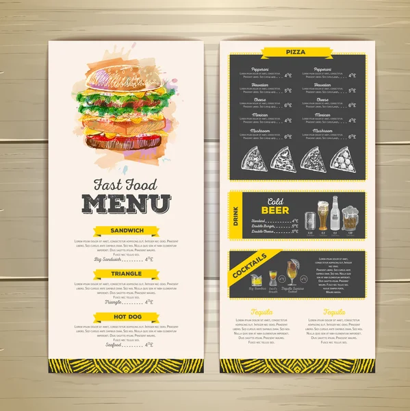 Vintage fast food menu design. — Stock Vector