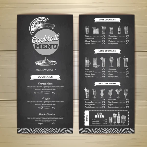 Mendesain menu koktail warna air - Stok Vektor