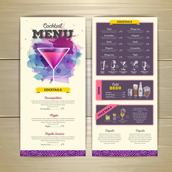 Aquarel cocktails menu ontwerp — Stockvector