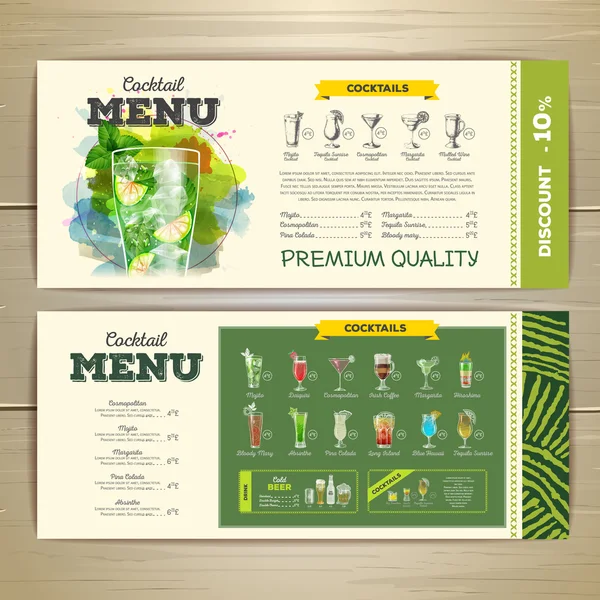 Design de menu de coquetéis de aquarela — Vetor de Stock