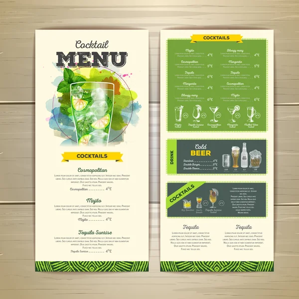 Design de menu de coquetéis de aquarela —  Vetores de Stock