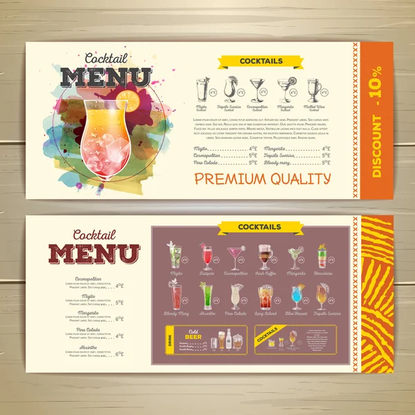 Design de menu de coquetéis de aquarela — Vetor de Stock