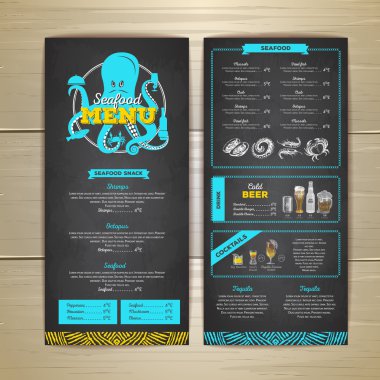 Vintage deniz ürünleri menü tasarımı. 