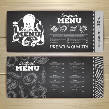 Vintage deniz ürünleri menü tasarımı. 