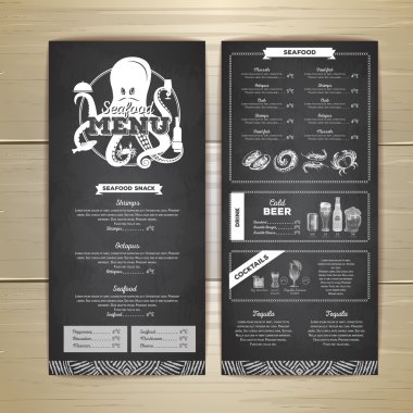 Vintage deniz ürünleri menü tasarımı. 