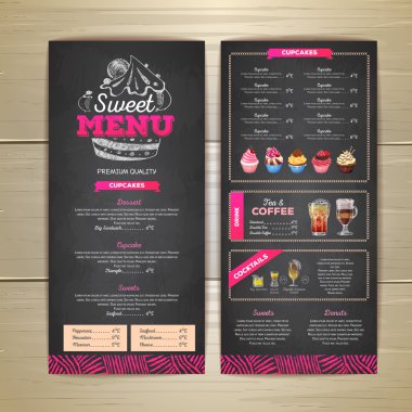 Vintage tebeşir çizim tatlı menü tasarımı. Tatlı kek