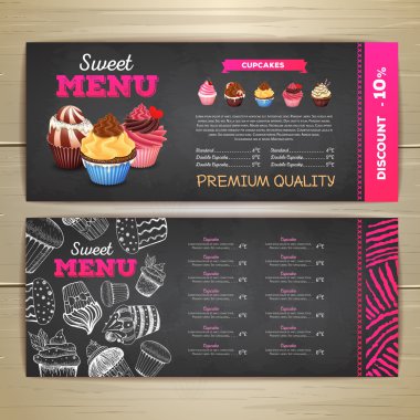 Vintage tebeşir çizim tatlı menü tasarımı. Tatlı kek