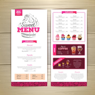 Vintage tatlı menü tasarımı. Tatlı kek