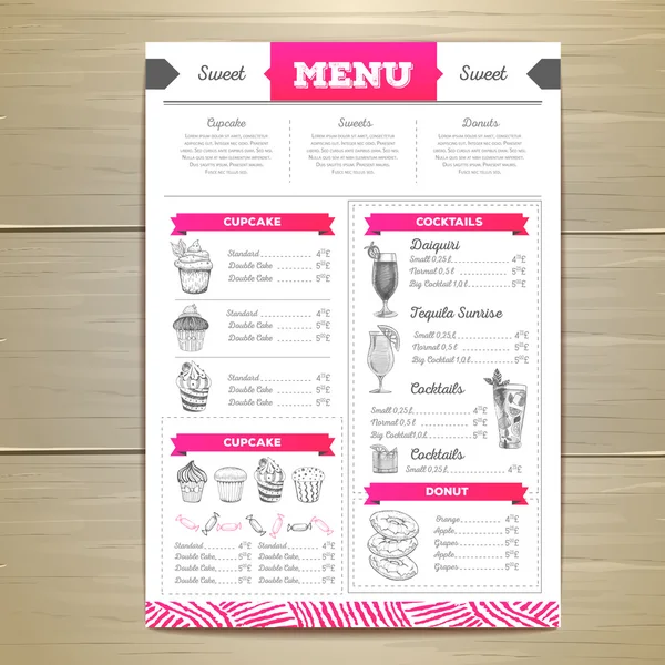 Design de menu de dessert vintage. Gâteau doux — Image vectorielle