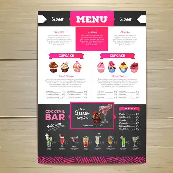 Vintage tebeşir çizim tatlı menü tasarımı. Tatlı kek