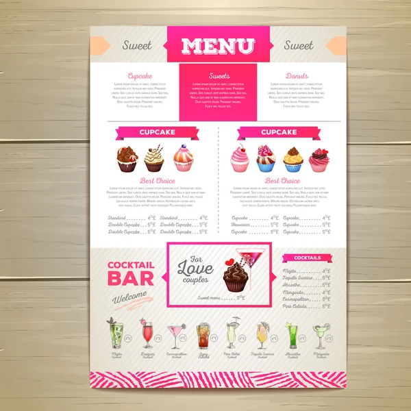 Vintage tatlı menü tasarımı. Tatlı kek