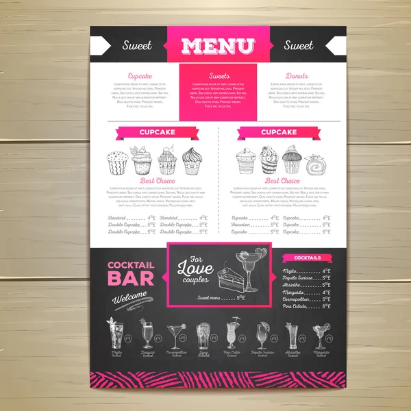 Desenho de giz vintage design de menu de sobremesa. Bolinho doce — Vetor de Stock