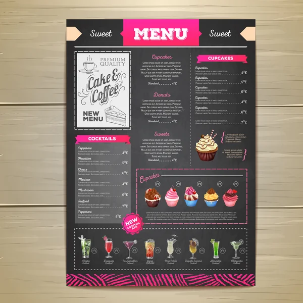 Vintage tebeşir çizim tatlı menü tasarımı. Tatlı kek
