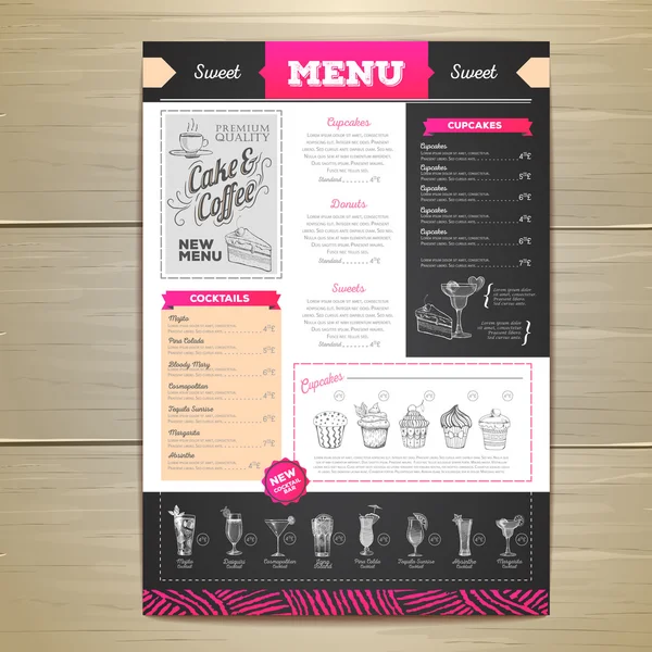 Vintage tebeşir çizim tatlı menü tasarımı. Tatlı kek