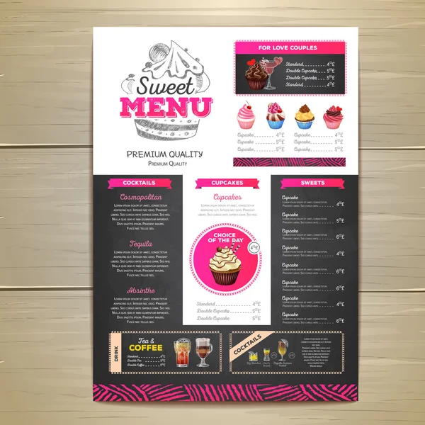 Vintage tebeşir çizim tatlı menü tasarımı. Tatlı kek