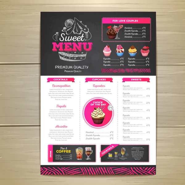 Vintage tebeşir çizim tatlı menü tasarımı. Tatlı kek