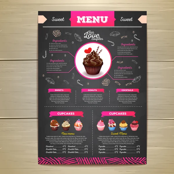 Vintage tebeşir çizim tatlı menü tasarımı. Tatlı kek