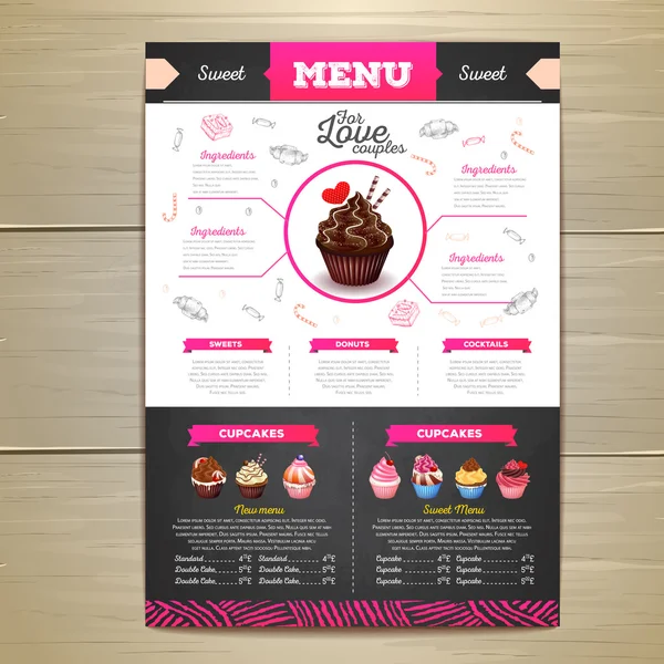 Tiza vintage dibujo diseño de menú de postres. Dulce cupcake — Vector de stock