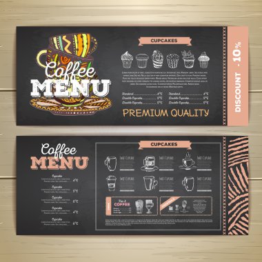 Vintage tebeşir çizim kahve menü tasarımı. 