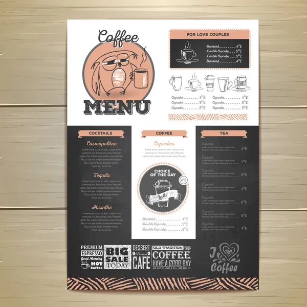 Vintage gesso disegno caffè menu design . — Vettoriale Stock