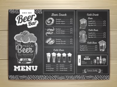 Vintage tebeşir çizim bira menü tasarımı. 