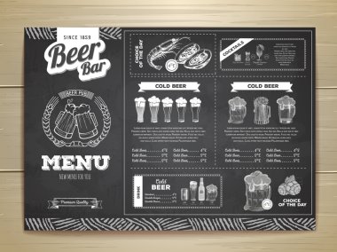 Vintage tebeşir çizim bira menü tasarımı. 