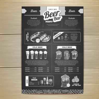 Vintage tebeşir çizim bira menü tasarımı. 