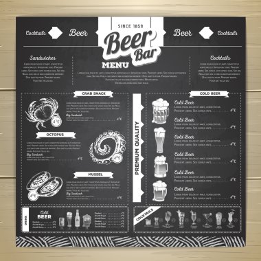 Vintage tebeşir çizim bira menü tasarımı. 