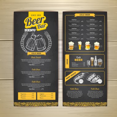 Vintage tebeşir çizim bira menü tasarımı. 