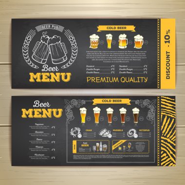 Vintage tebeşir çizim bira menü tasarımı. 