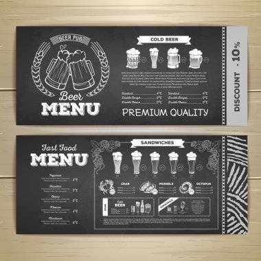 Vintage tebeşir çizim bira menü tasarımı. 