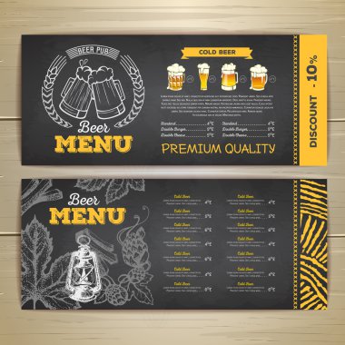 Vintage tebeşir çizim bira menü tasarımı. 