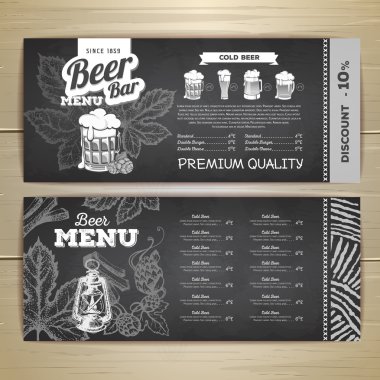 Vintage tebeşir çizim bira menü tasarımı. 