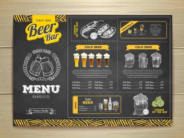 Vintage krijt tekening bier menu ontwerp. — Stockvector