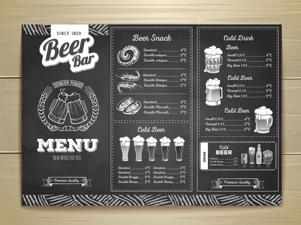 Vintage dessin à la craie conception de menu de bière . — Image vectorielle