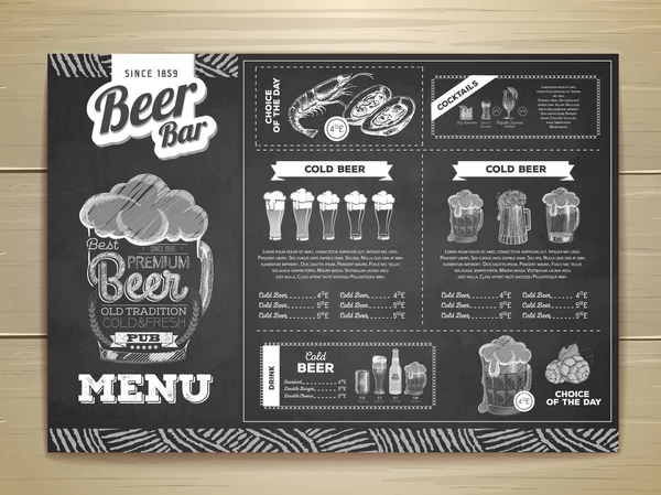 Vintage křídou nakreslený pivo menu design. — Stockový vektor