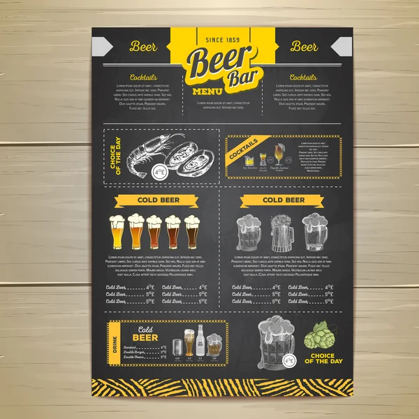 Vintage křídou nakreslený pivo menu design. — Stockový vektor