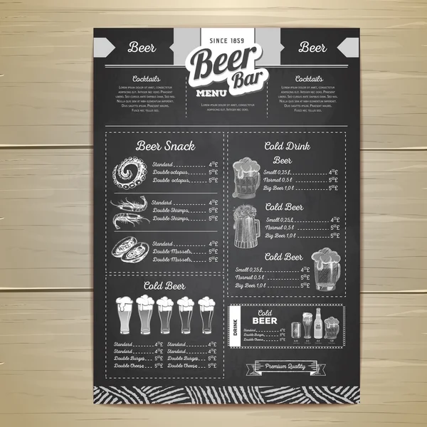 Vintage křídou nakreslený pivo menu design. — Stockový vektor