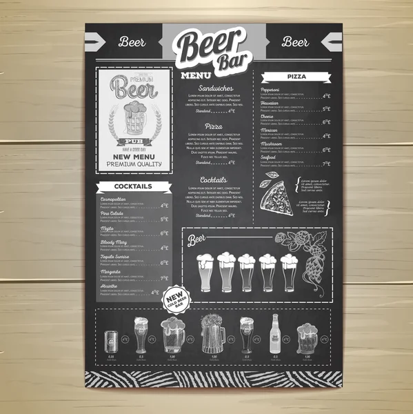 Vintage krijt tekening bier menu ontwerp. — Stockvector