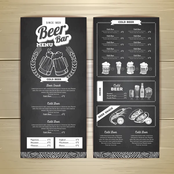 Vintage gesso disegno birra menu design . — Vettoriale Stock