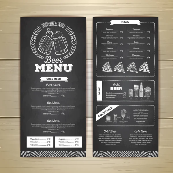 Vintage křídou nakreslený pivo menu design. — Stockový vektor