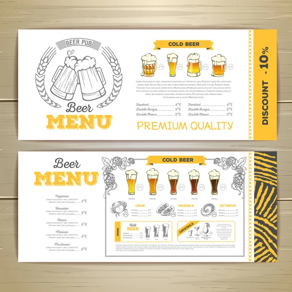 Beer bar menyn design. — Stock vektor