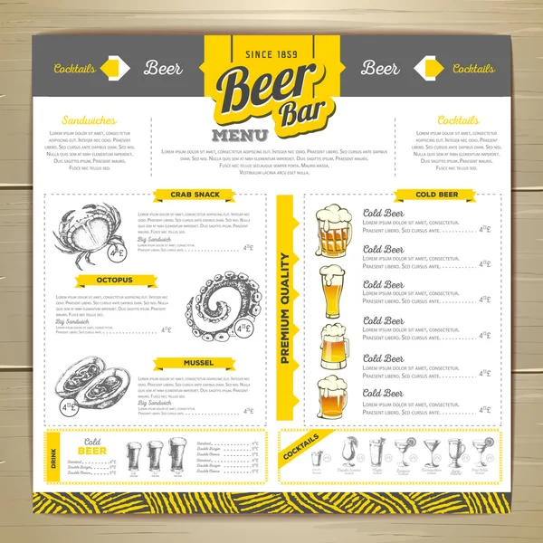 Vintage bier menu ontwerp. — Stockvector