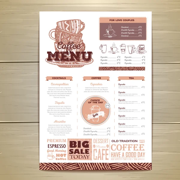 Design de menu de café vintage. — Vetor de Stock