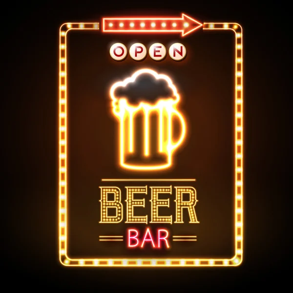 Birra bar insegna al neon — Vettoriale Stock