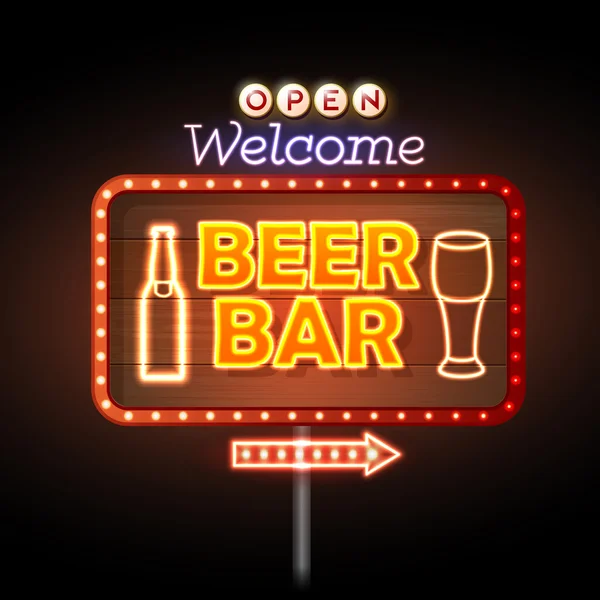 Birra bar insegna al neon — Vettoriale Stock
