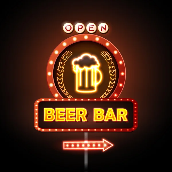 Neon tabela bar bira — Stok Vektör