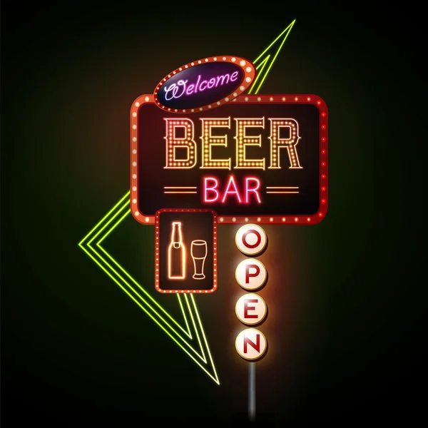 Birra bar insegna al neon — Vettoriale Stock